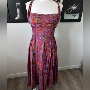 Bali batiks dress, size small, beads, batik, halter,